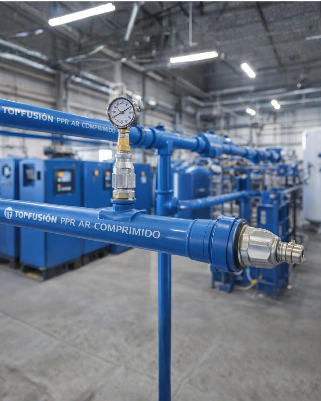 Compressed air header with pressure gauge